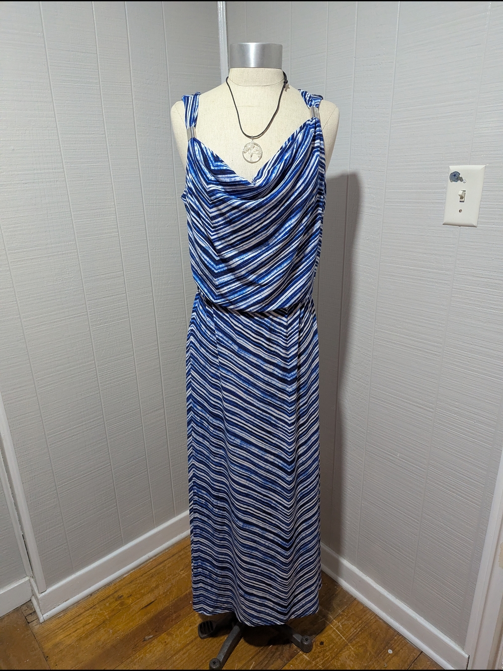Calvin Klein Blue and White Striped Maxi Dress